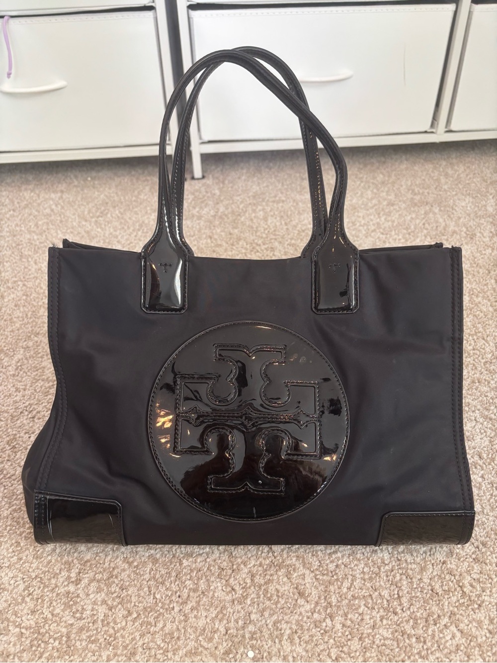 Tory Burch Black Ella Tote Bag Small